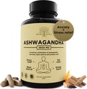 Akar Ashwagandha Organik & Irish Sea Moss - 3.600 mg Aswagandha Suplemen dengan Minyak Benih Hitam, & Burdock Root untuk Energi, Stress Relief, Ekstra, 60 Caps
