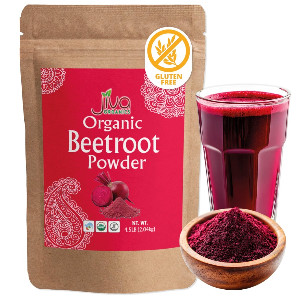 Jiva Organics Organic Beet Root Powder 4.5 Pounds - 10% Extra, Non-GMO, Gluten Free, Water Soluble, Great for Smoothies Highly Concentrated Raw Beet Supplement, Nitric Oxide Supplement