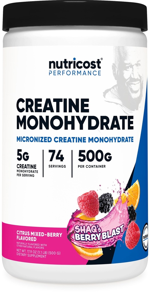 Nutricost Creatine Monohydrate Powder (Shaq's Berry Blast, 500 Gram) - Micronized Creatine Supplement, Vegan, GMO-Free, Gluten-Free, 74 Servings