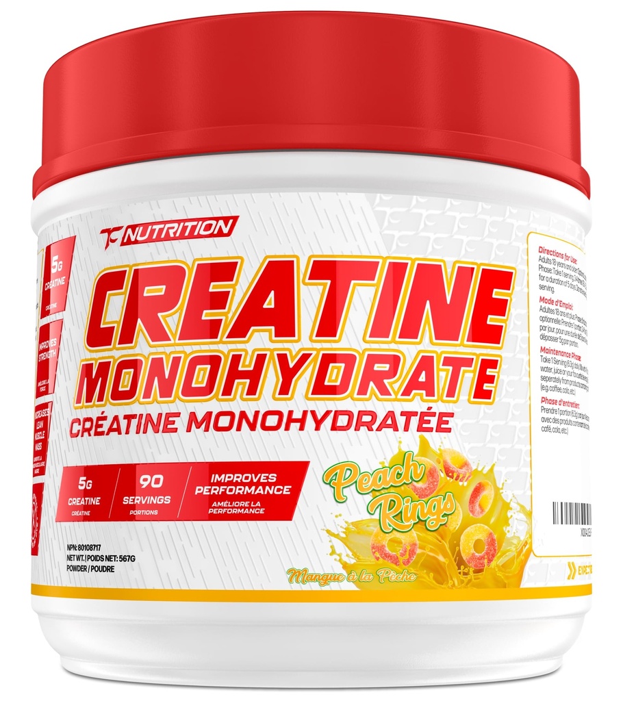 TC Nutrition Creatine Monohydrate Powder 90 Servings - 5g Per Serv of Creatine Powder for Increased Strength, Muscle Growth, Improved Endurance and Performance, Peach Rings