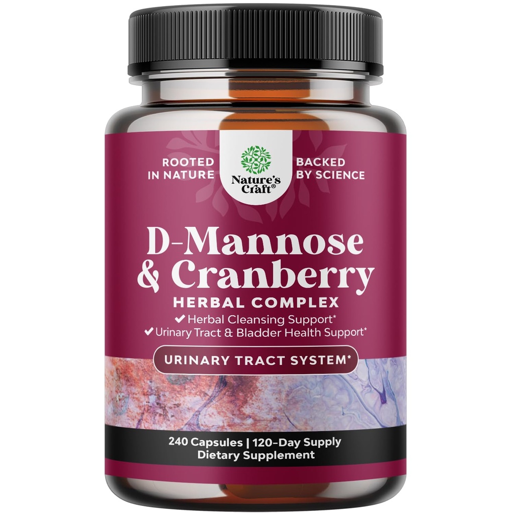 D Mannose with Cranberry Supplement - D Mannose 1000mg per Serving Capsules for Kidney Defense Support & Cleanse and Urinary Tract Health for Women & Men - Adults Bladder Health Supplement - 240 Count