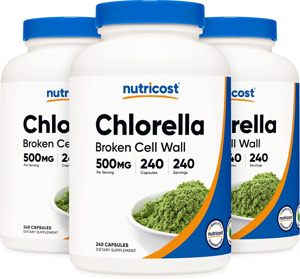 Cápsulas de Chlorella (3 botellas) 500mg, 240 cápsulas