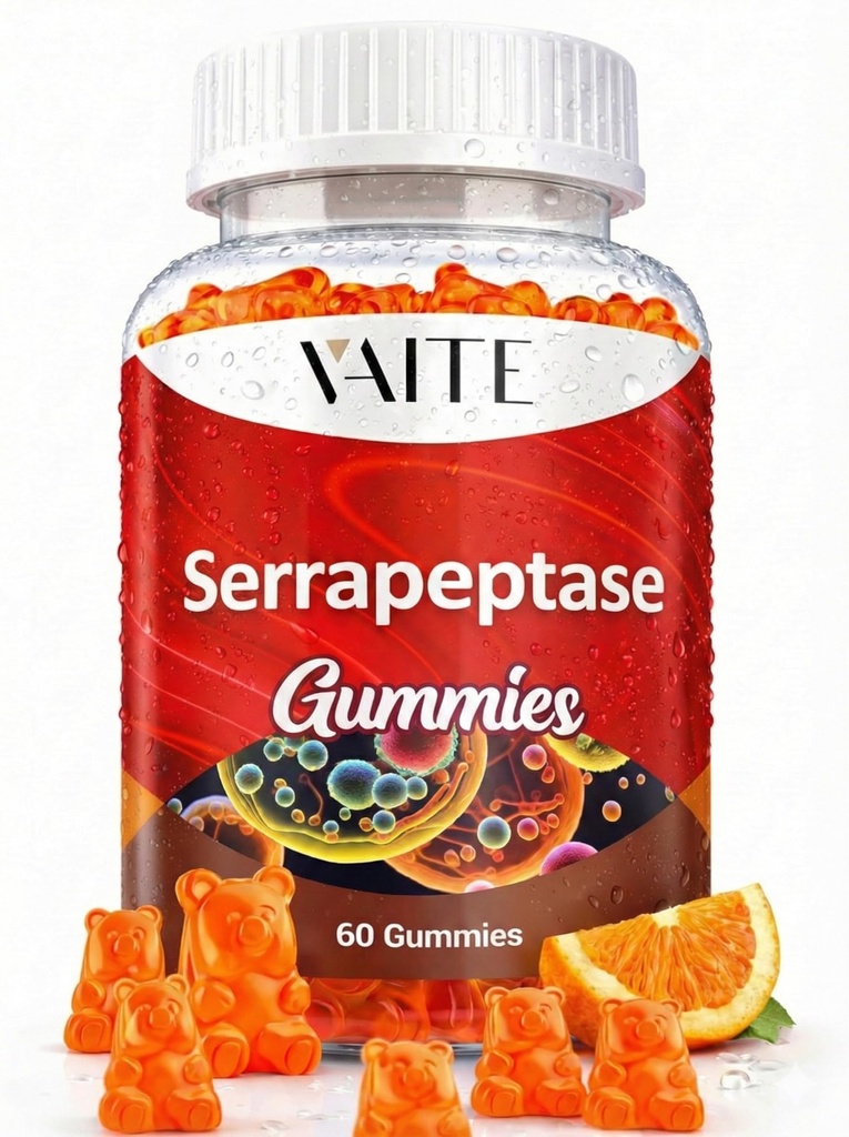Serrapeptase Supplement 120,000 SPU – High Potency Proteolytic Enzyme, Non-GMO, Vegan, Gluten-Free, Supports Enzyme Activity & Digestion, Easy to Digest, 60 Gummies for Comfort & Support