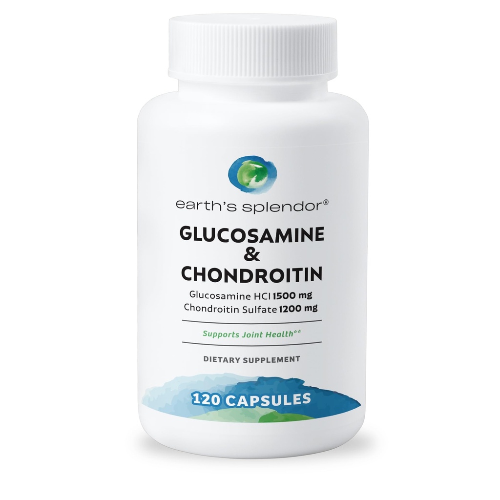 Earth's Splendor Glucosamine HCI 1500 mg Chondroitin Sulfate 1200 mg Supplement for Men & Women, Supports Joint Health, Supports Daily Joint Function (120 Capsules, 1+ Month Supply)