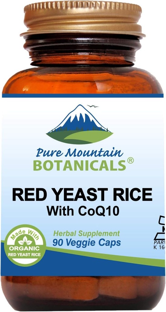 Pure Mountain Botanicals Red Pärmi riis CoQ10 90 Kosher Vegan Kapslid Nüüd 600mg Organic Red Rice Yeast Plus Co Q 10