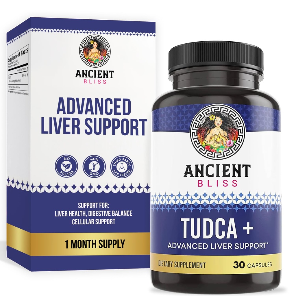 Ancient Bliss Tudca 500mg, 30 Capsules (Tauroursodeoxycholic Acid) - Bile Salts Liver Support Supplement, Natural Bitter Taste- Vegan Friendly, Non GMO, Gluten Free Capsules (30 Capsules (Pack of 1))