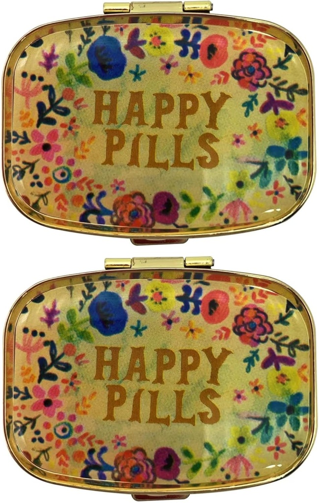 2 Packs of Cute Pill Cases Travel Friendly Portable Compact Metal Pill Organizer Pill Box to Hold Vitamins/Tylenol/Fish Oil/Supplements/Meds/Tablet for Purse/Pocket(Happy Pills)
