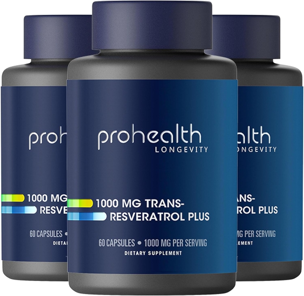 ProHealth Trans Resveratrol Plus 1000mg. Worlds Most Researched Trans-Res Supplement. Doktor formulerad med Quercetin & BioEnhancers för Max Potency. Lab testade 98% Ren 30 portioner (3 paket)