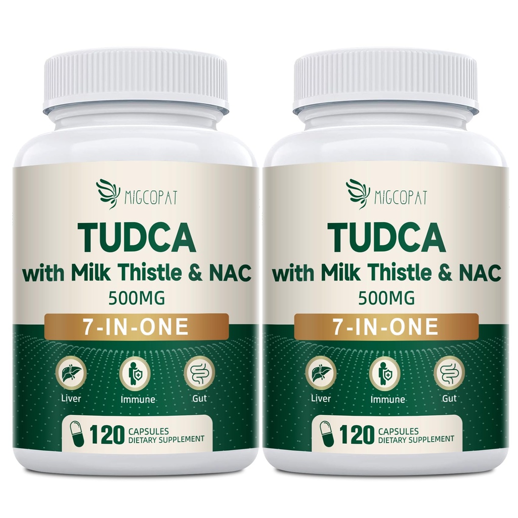 Migcopat 7-in-One TUDCA Supplement, 3650mg with Milk Thistle, NAC, Alpha Lipoic Acid, Dandelion Root, Bile Salts TUDCA for Liver Cleanse Detox & Repair, Bile Flow and Digestive Support - 240 Capsules