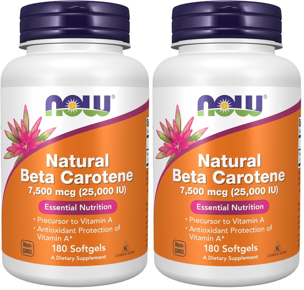 NOW Foods Supplements,Natural Beta Carotene 25,000 IU,Essential Nutrition,180 Softgels,(Pack of 2)