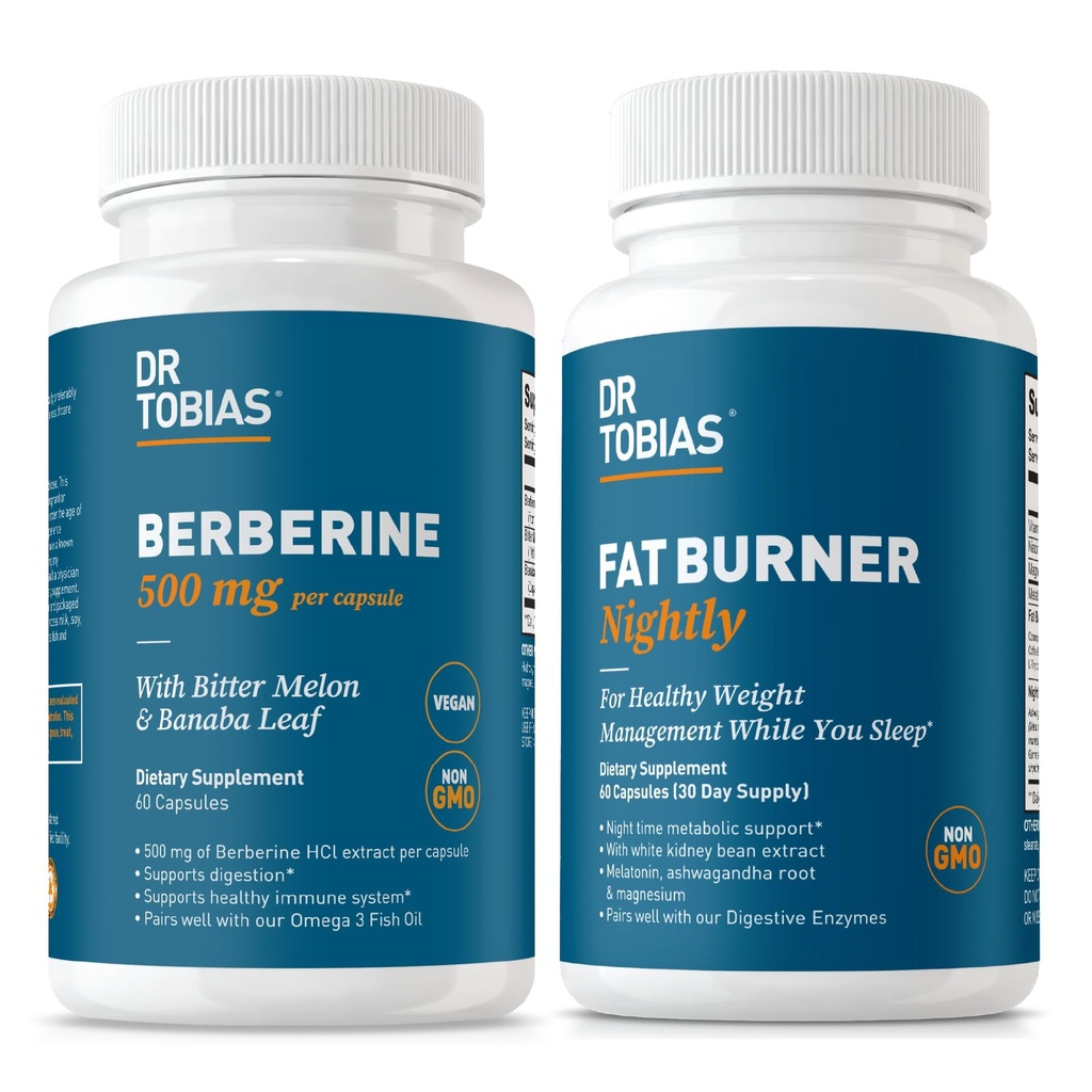 Dr. Tobias Berberine 500 mg & Fat Burner Nightly with White Kidney Bean & Ashwagandha – Metabolism, Sleep & Digestive Support
