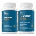 Dr. Tobias Candida Support (Gut Flora Balance Complex) + L‑Lysine 500 mg Tablets – Intestinal Detox & Probiotic Enzyme Cleanse with Essential Amino Acid for Collagen & Skin Health