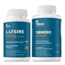 Dr. Tobias L‑Lysine 500 mg Tablets + Turmeric Curcumin 1500 mg with BioPerine (120 Vegan Capsules) – Essential Amino Acid Support Plus Extra Strength Joint, Immune & Vitality Formula