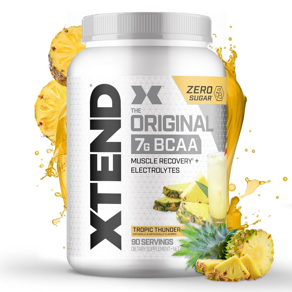 Xtend Original BCAA Powder, 7g BCAAs and 2.5g L-Glutamine for Muscle Recovery Hydration and Lean Muscle, Sugar Free Intra and Post Workout Drink with Electrolytes, Tropic Thunder, 90 Servings