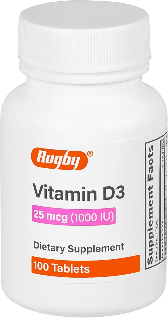 Rugby Vitamin D3, 25 mcg (1,000 IU) - Tambahan Dieter - 100 Tablet (1 Pack)