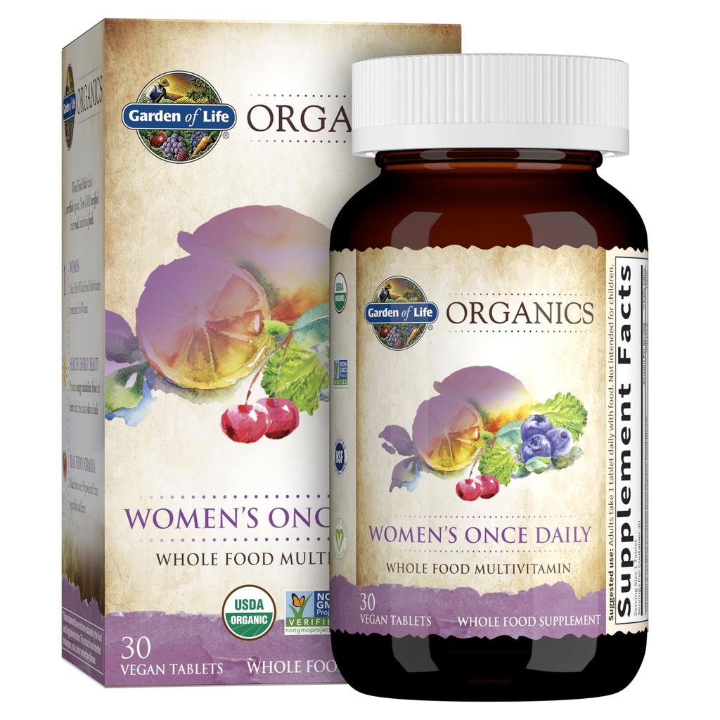Garden of Life Raw D3 2000IU + Organics Women's Once Daily Whole Food Multivitamin, 30 Tablets