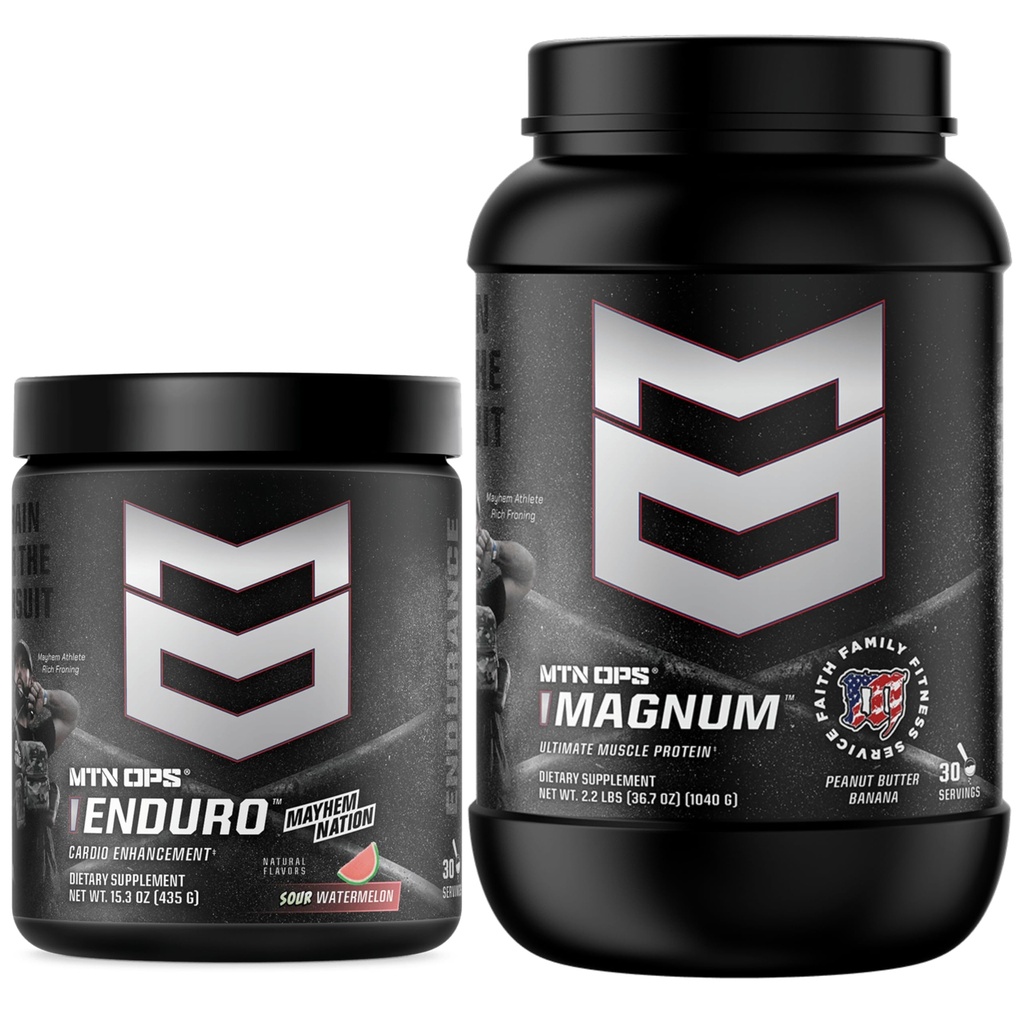 MTN OPS Enduro + Magnum Whey Protein Peanut Butter Banana Bundle, Nitric Oxide Performance Powder + 23g Protein Blend, Low Sugar Muscle Recovery & Endurance Stack