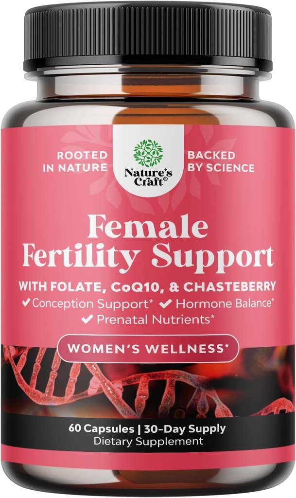 Female Fertility Supplement with Prenatal Multivitamins - Fertility Support with Prenatal Choline Inositol Folate Chasteberry and CoQ10 Fertility Blend for Women to Promote Conception - 60 Count