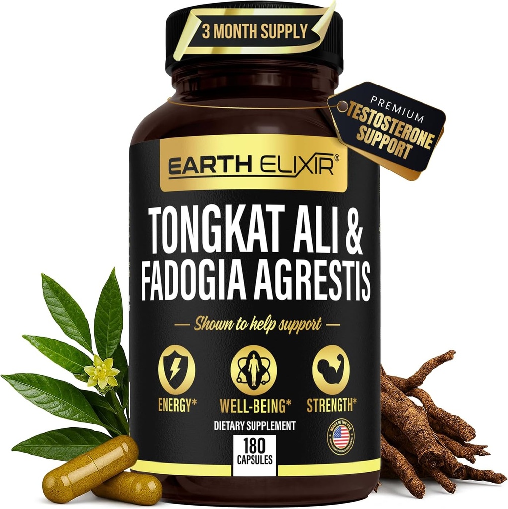 Earth Elixir Fadogia Agrestis & Tongkat Ali meestele ja naistele - looduslik testosterooni lisand meestele - valmistatud USAs ja 3. osapoole testitud - tugevus, energia ja elujõud - Longjack - 3 kuu pakkumine