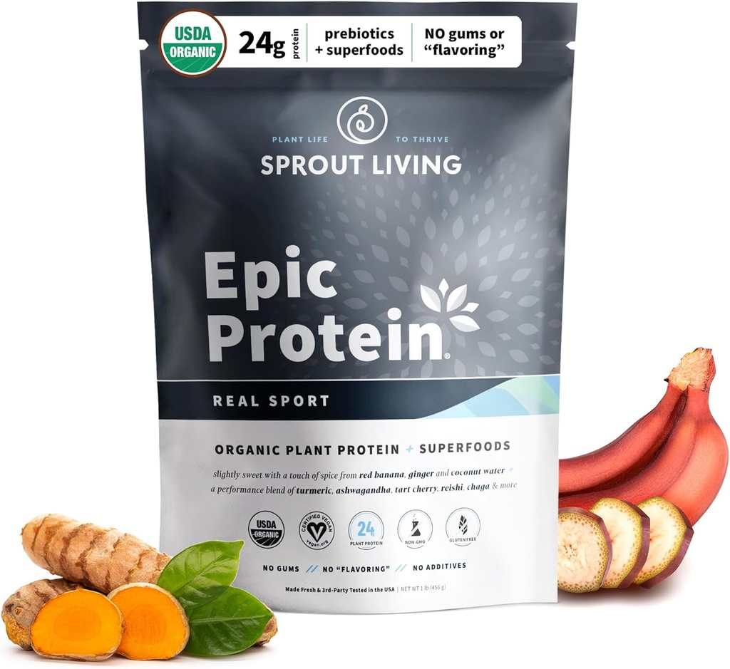 Sprout Living, Epic Protein, Rastlinski osnovi Beljakovine in Superfoods Powder, Real Sport 