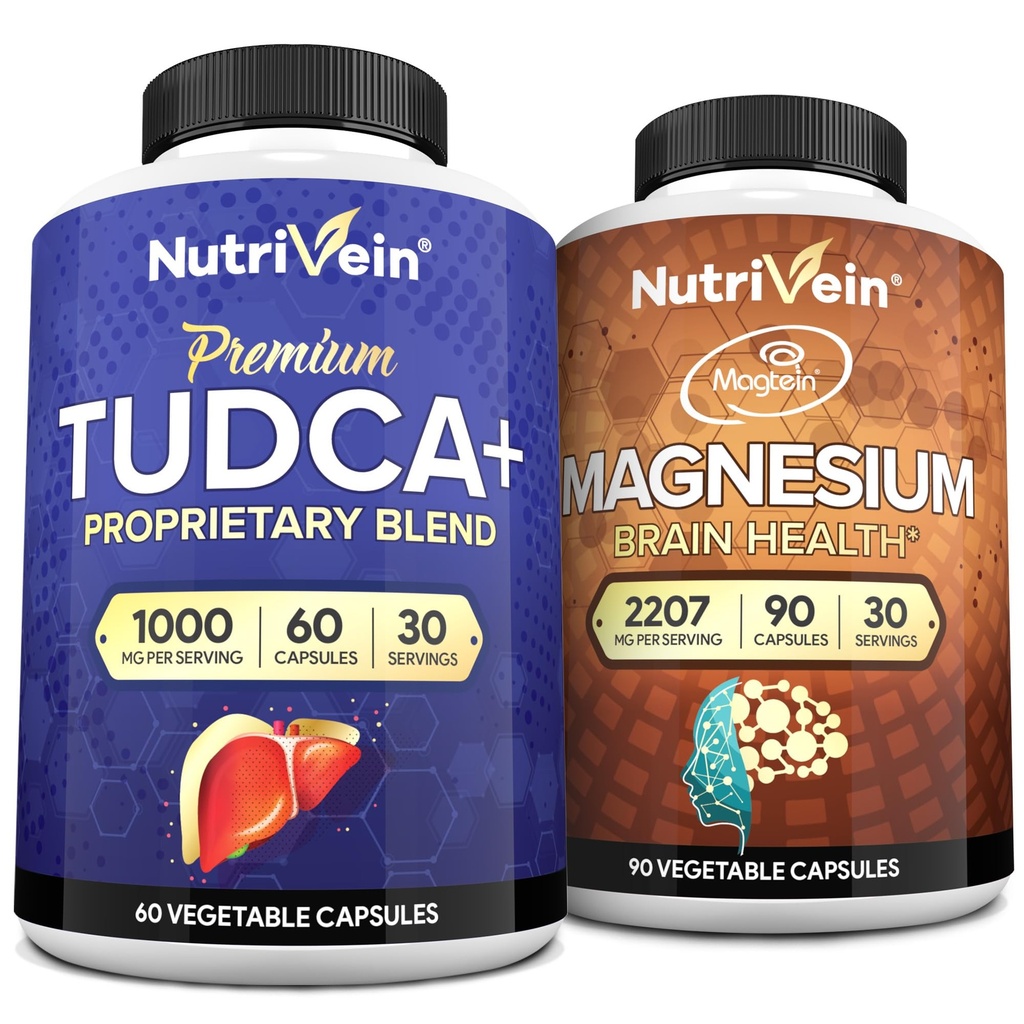 Nutrivein Premium Magnesium L-Threonate & TUDCA Supplement Bundle: High-Absorption TUDCA+ & Magnesium Threonate for Whole-Body Wellness, Detox, & Clarity