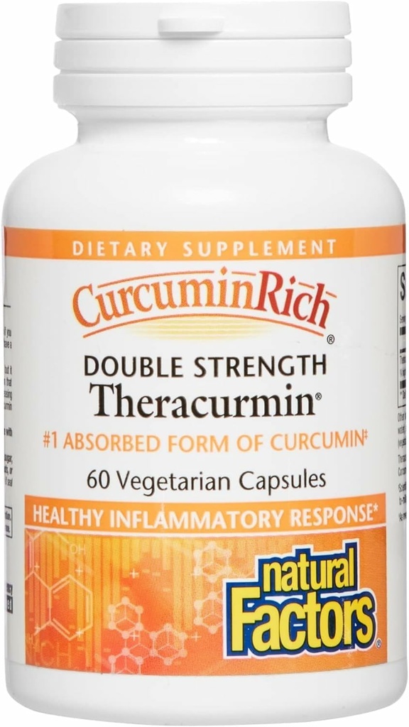 Prírodné faktory, CurcuminRich Double Strength Theracurmin, 60 mg, Just 1 Capsule Daily, Formulated for Superior Absorbtion, 60 gróf (Pack of 1)
