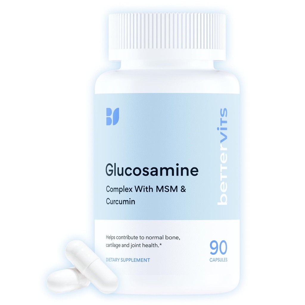 Bettervits Glucosamine Complex with MSM Сhondroitin | Joint Supplements for Women and Men with Vitamin C | Arthritis Support Supplement for Mobility & Flexibility - 90 Capsules