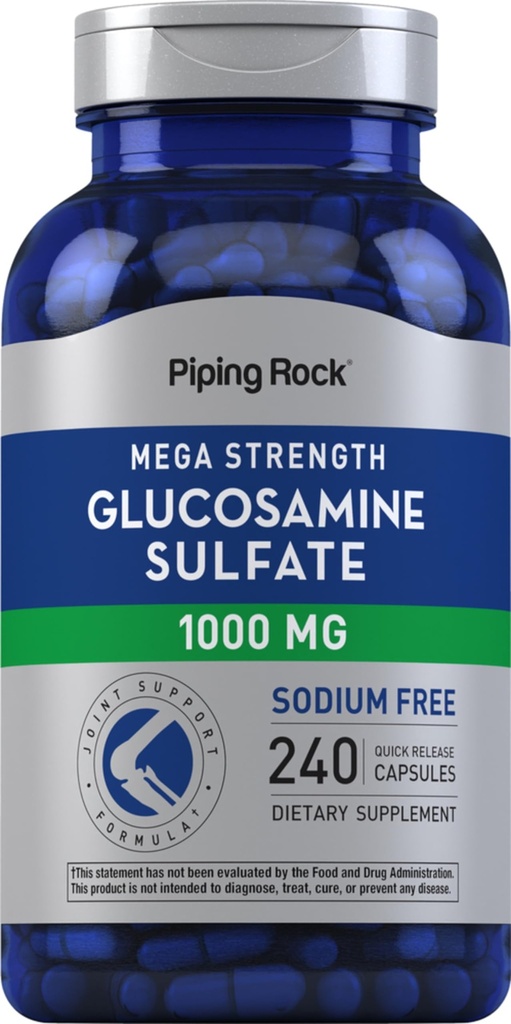 Piping Rock Glucosamine Sulfate 1000mg | 240 Capsules | Mega Strength | Joint Support | Sodium Free | Non-GMO & Gluten Free Supplement