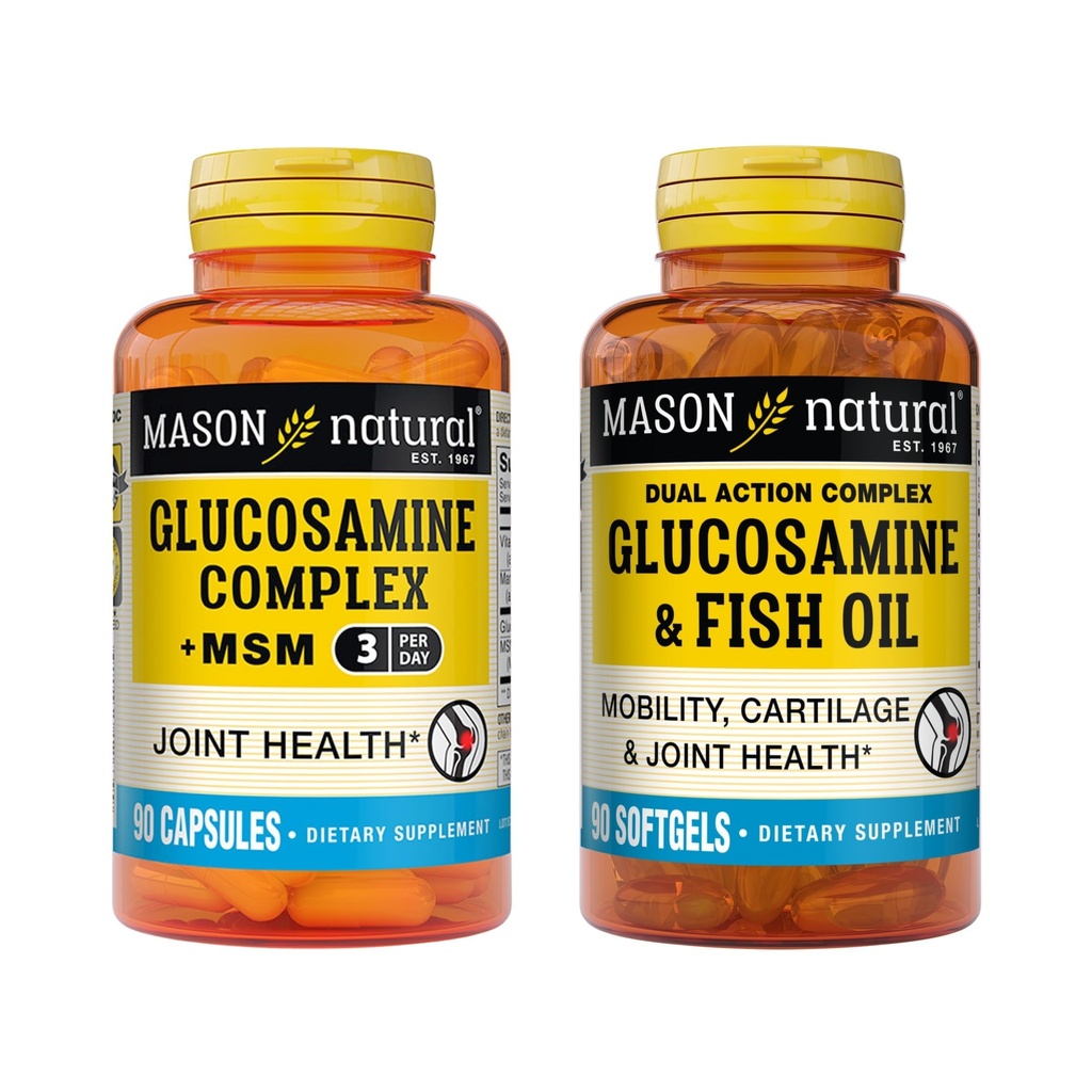 MASON NATURAL Ultimate Joint Support Bundle, Glucosamine & Fish Oil + Glucosamine Complex with MSM, 90 Softgels + 90 Capsules