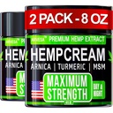 (2 Pack) Hemp Cream 8 OZ - Maximum Strength - Natural Hemp Oil Extract Gel Rub with MSM - Glucosamine - Arnica - Turmeric - Formulated in USA