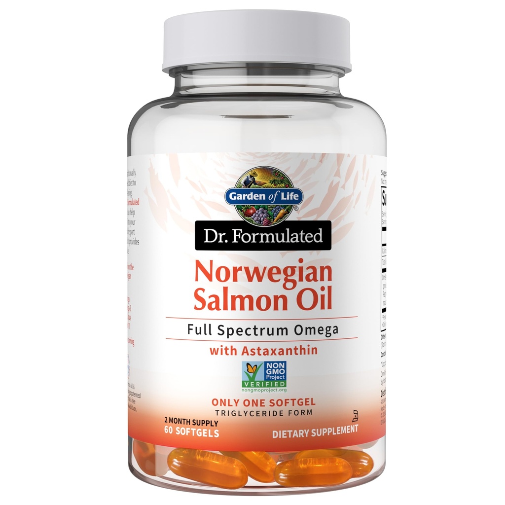Garden of Life Dr. Formulated Salmon Oil Soft Gels – Full Spectrum Omega-3 Fish Oil Supplement with EPA, DHA, DPA – Heart Health Dietary Supplement, 60 Softgels