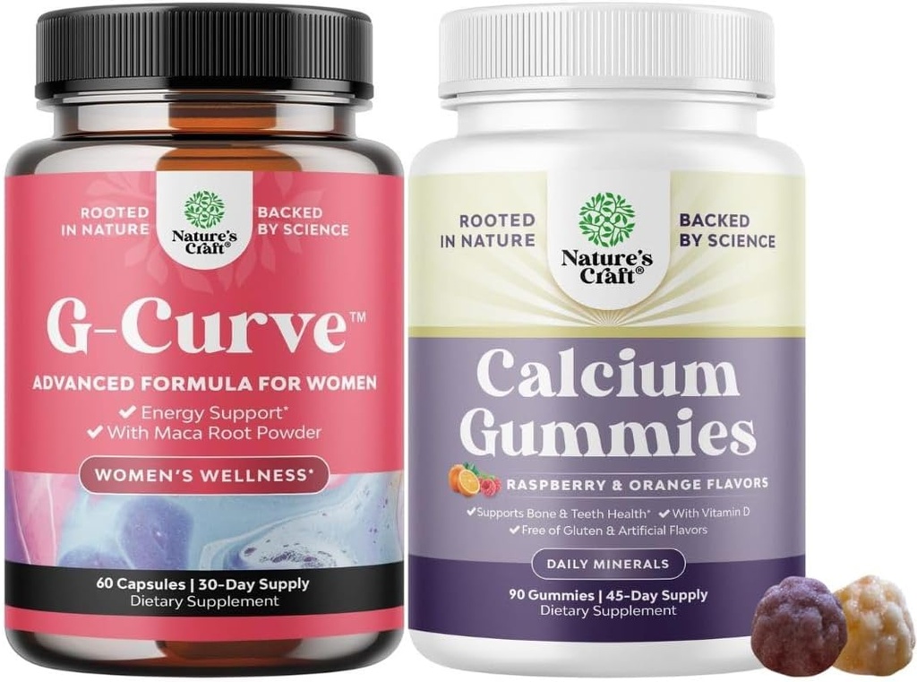 Bundle של G-Curve Butt and Breast Enhancement Pills - Herbal Enhancer May Support Body Sculpting Curves and High Absorption Calcium Gummies לנשים עם ויטמין D3 לבריאות העצם ו- Immune תמיכה