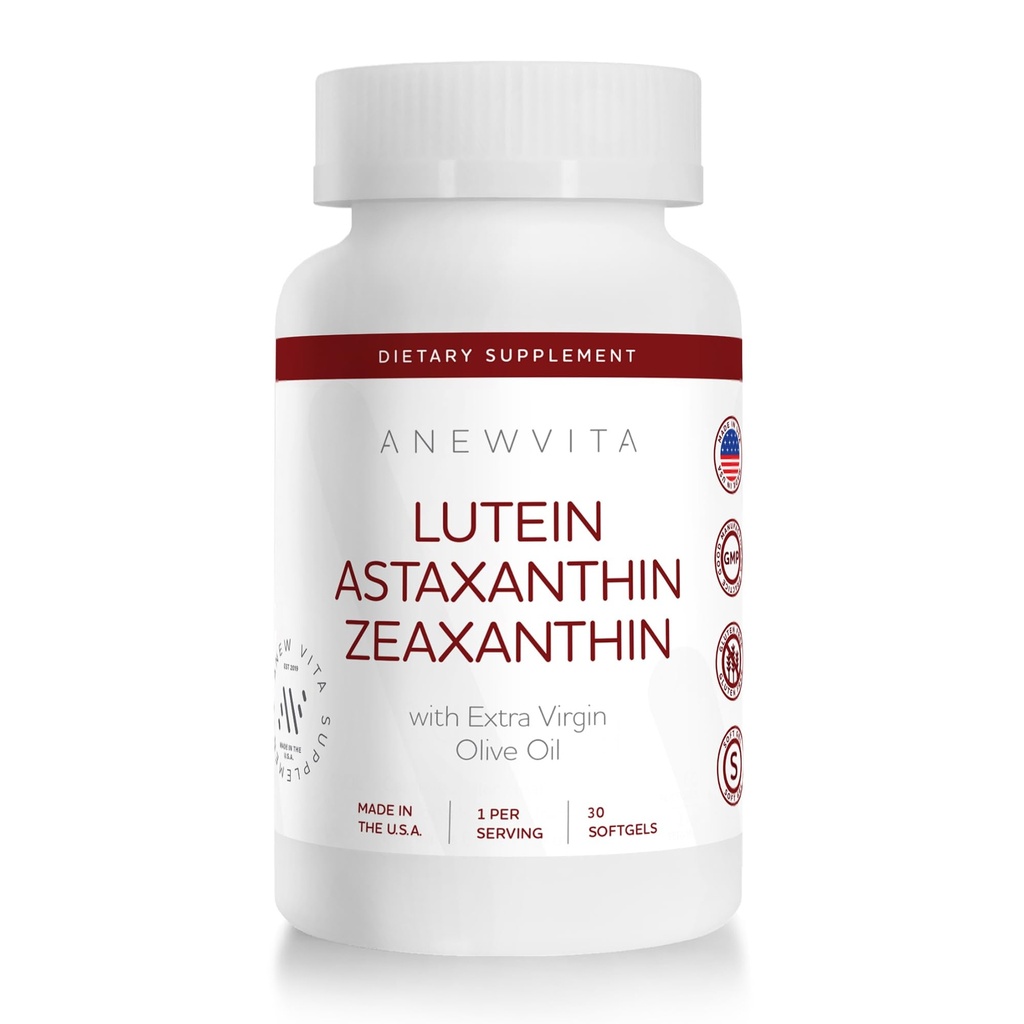 Lutein Astaxanthin Zeaxanthin, Eye Health Support Supplement, 2 in 1 Antioxidant Formula with Lutemax and AstaReal, with Extra Virgin Olive Oil, 30 Softgels