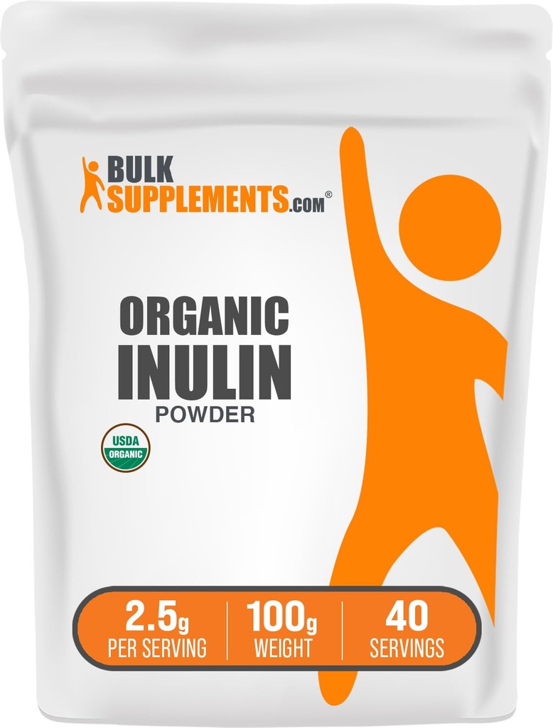 BulkSupplements.com Organic Inulin Powder - Inulin Supplement, Soluble Fiber Powder - Vegan & Gluten Free - 2.5g per Serving, 100g (3.5 oz) (Pack of 1)