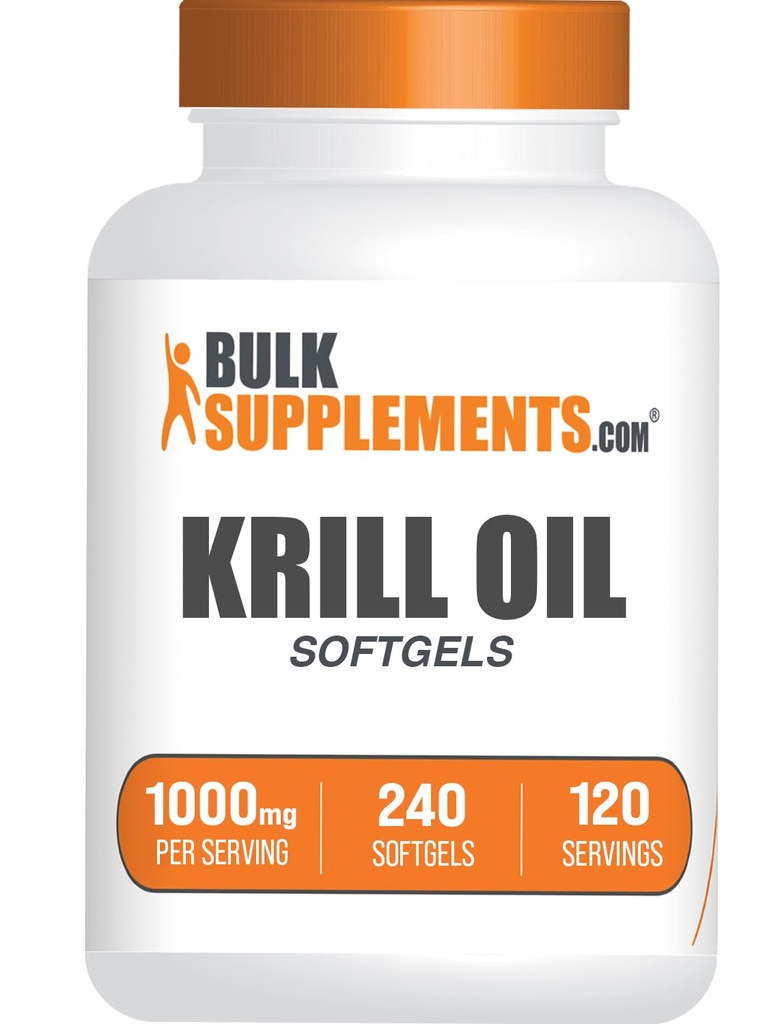 BulkSupplements.com Krill Oil 1000mg Softgels - Antarctic Krill Oil Supplement - Omega 3 Supplement, DHA Supplement - Gluten Free, 2 Softgels per Serving, 240 Count (Pack of 1)