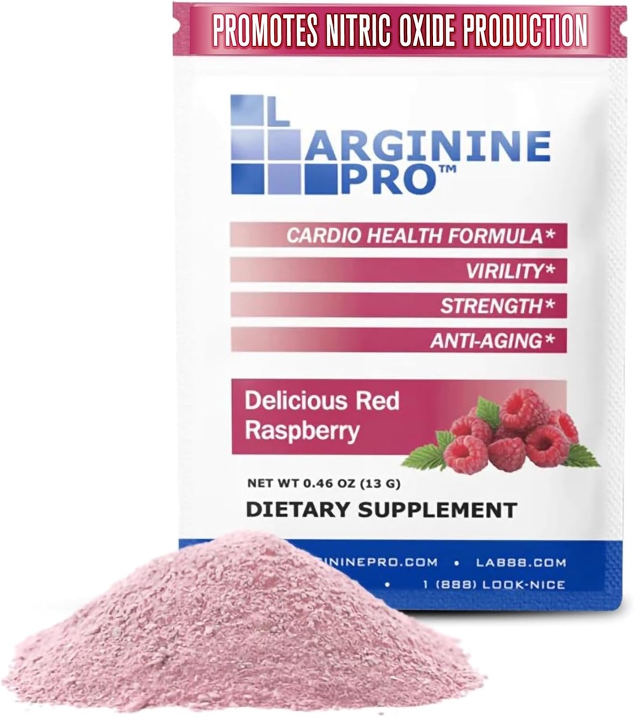 L-ARGININE PRO Supplement Pulver | 30 Pakete Single Serve Reisegröße | 5.500mg L-Arginin Plus 1.100mg L-Citrullin, Himbeer