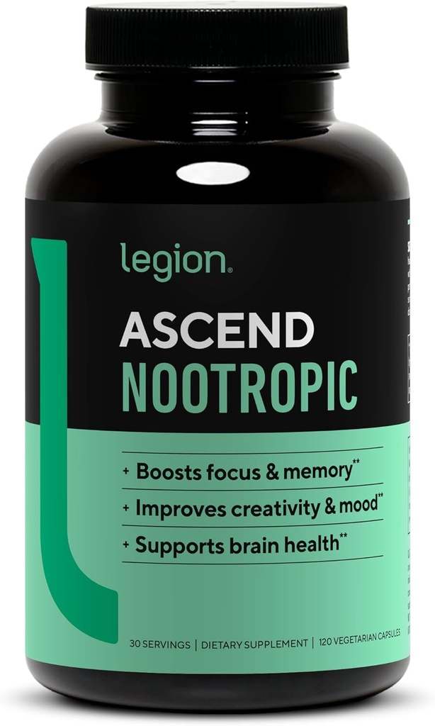 LEGION Atletics Ascend Nootropinis - All- Natūralus smegenų papildai atminties ir dėmesio - Nootropics smegenų paramos papildas su Alpha- GPC - Smegenų priedas Alerality & Mood parama, 30 Servings