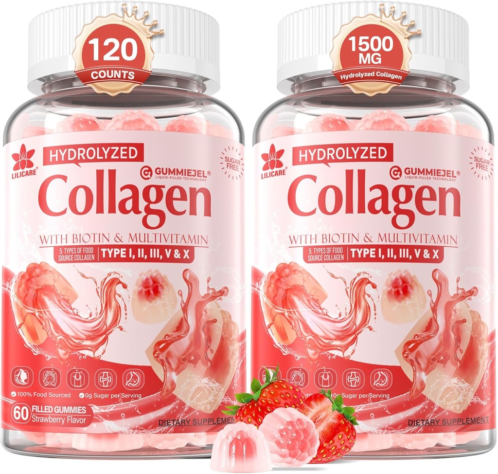 2 Pack Smider-Free Sweer-Fried Collagen Peptede playd Games for Women & Men, with IIIII,IIIII,III,IIIIIIII,VIV,X, 5000mcg ไบโอไทน์ วิตามิน C A E D3 B6B12 for Imun Diestion histion hists, Baron