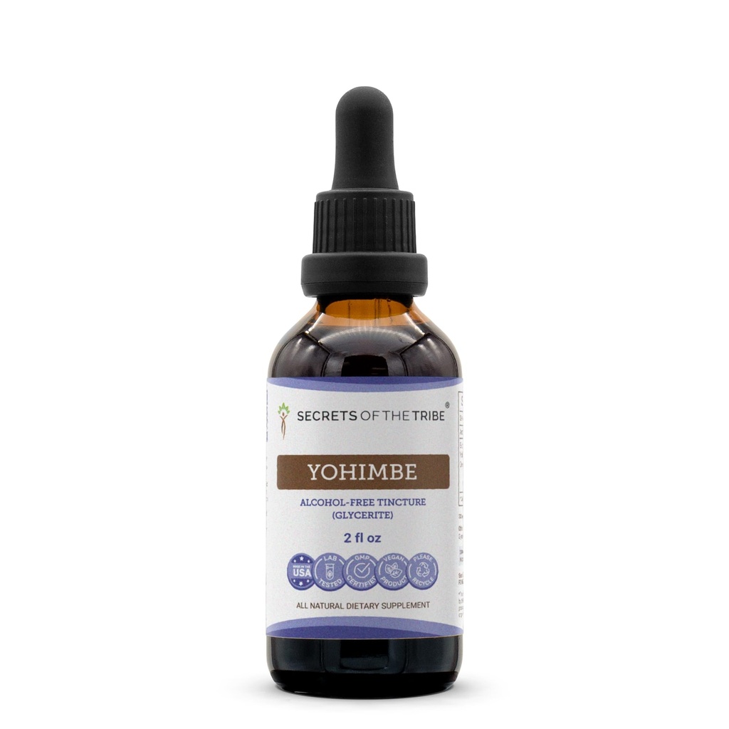 Secrets of the Tribe Yohimbe Alcohol-Free Liquid Extract, Wildcrafted Pausinystalia yohimbe Dried Bark Tincture Supplement (2 FL OZ)