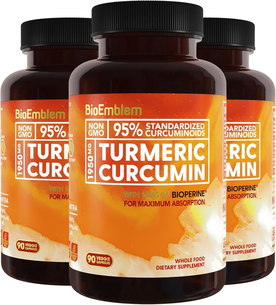 Suplemen BioEmblem Curcumin dengan BioPerine 124; Dukungan Gabungan & Heart Health 124; dengan Bubuk Turmeric Organik & 95% Curcuminoid Ekstrak 124; California Membuat, Non-GMO, Penyesuaian Hari 90-