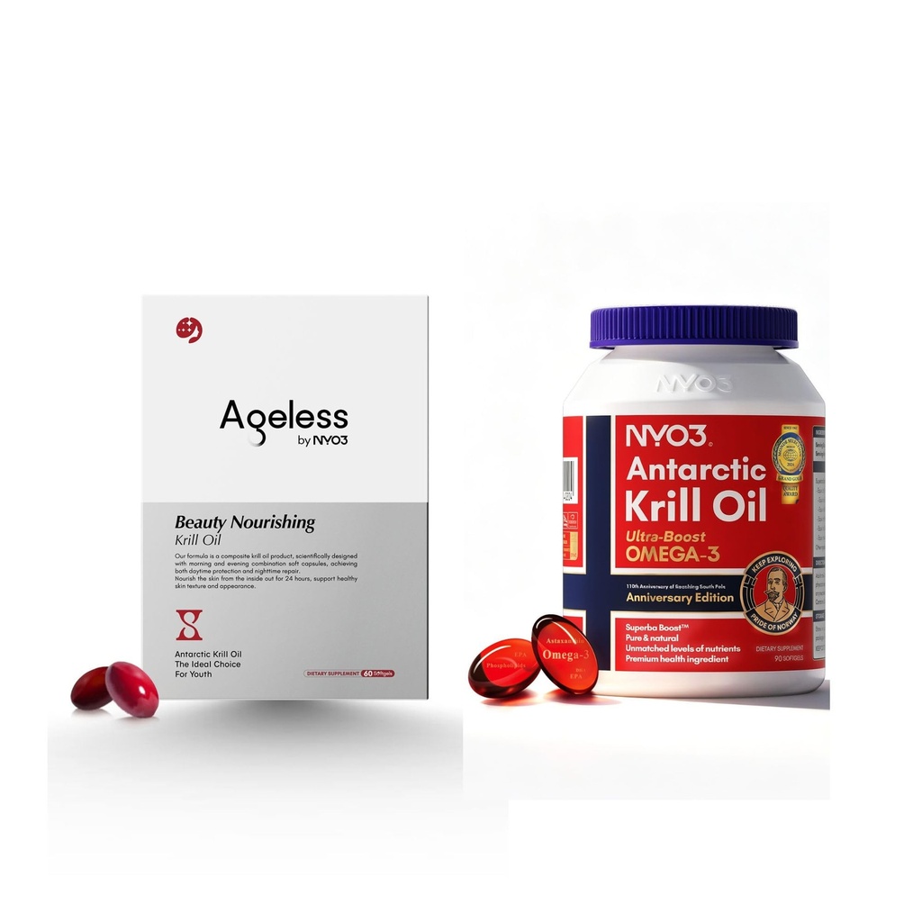 NYO3 1000mg Krill Oil Anti-Aging Supplement for Women w/PQQ Krill Oil, 2 Pack