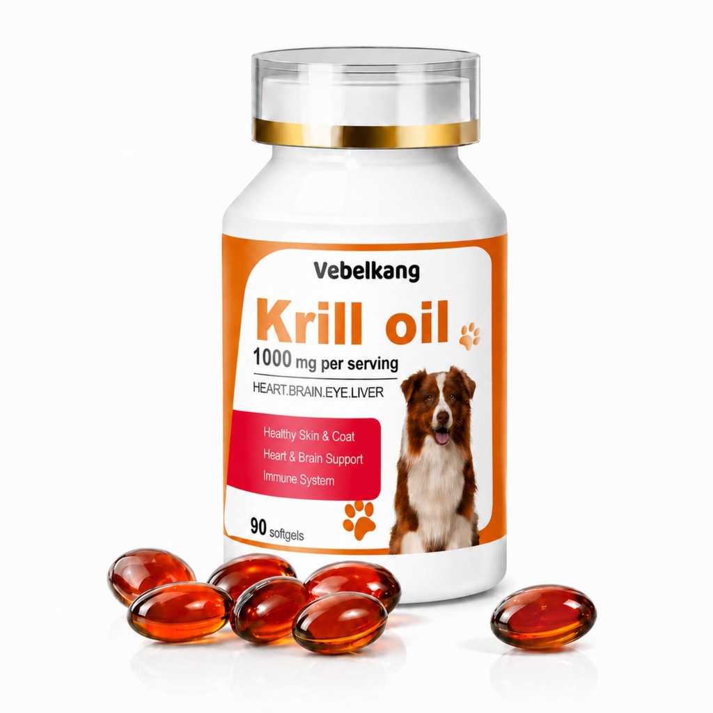 Krill Oil Omega 3 Supplement for Dogs, Allergy & Itch Relief, Skin and Coat Support for Shedding, Softgels for Joint Health with EPA DHA & Astaxanthin, 90 Count