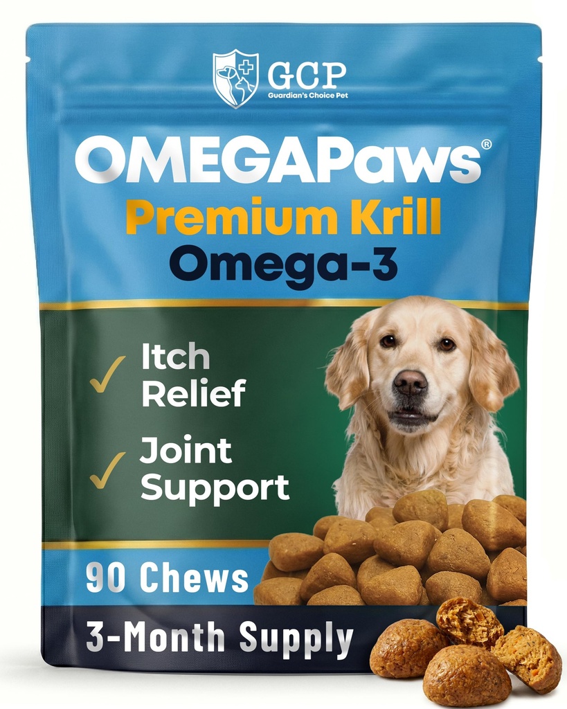 Omega 3 for Dogs – Premium Fish Oil & Krill Oil Soft Chews for Itchy Skin, Shedding, Coat & Joint Support – Chicken Flavor Dog Supplement with EPA & DHA – 90 Chews