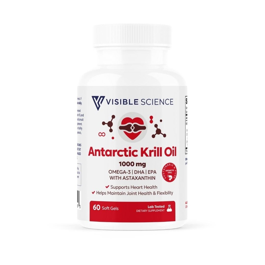 Antarctic Krill Oil 1000mg – Omega-3 EPA & DHA with Astaxanthin – Heart, Joint & Brain Health Support – Helps Maintain Flexibility – Sustainably Sourced, 60 Softgels