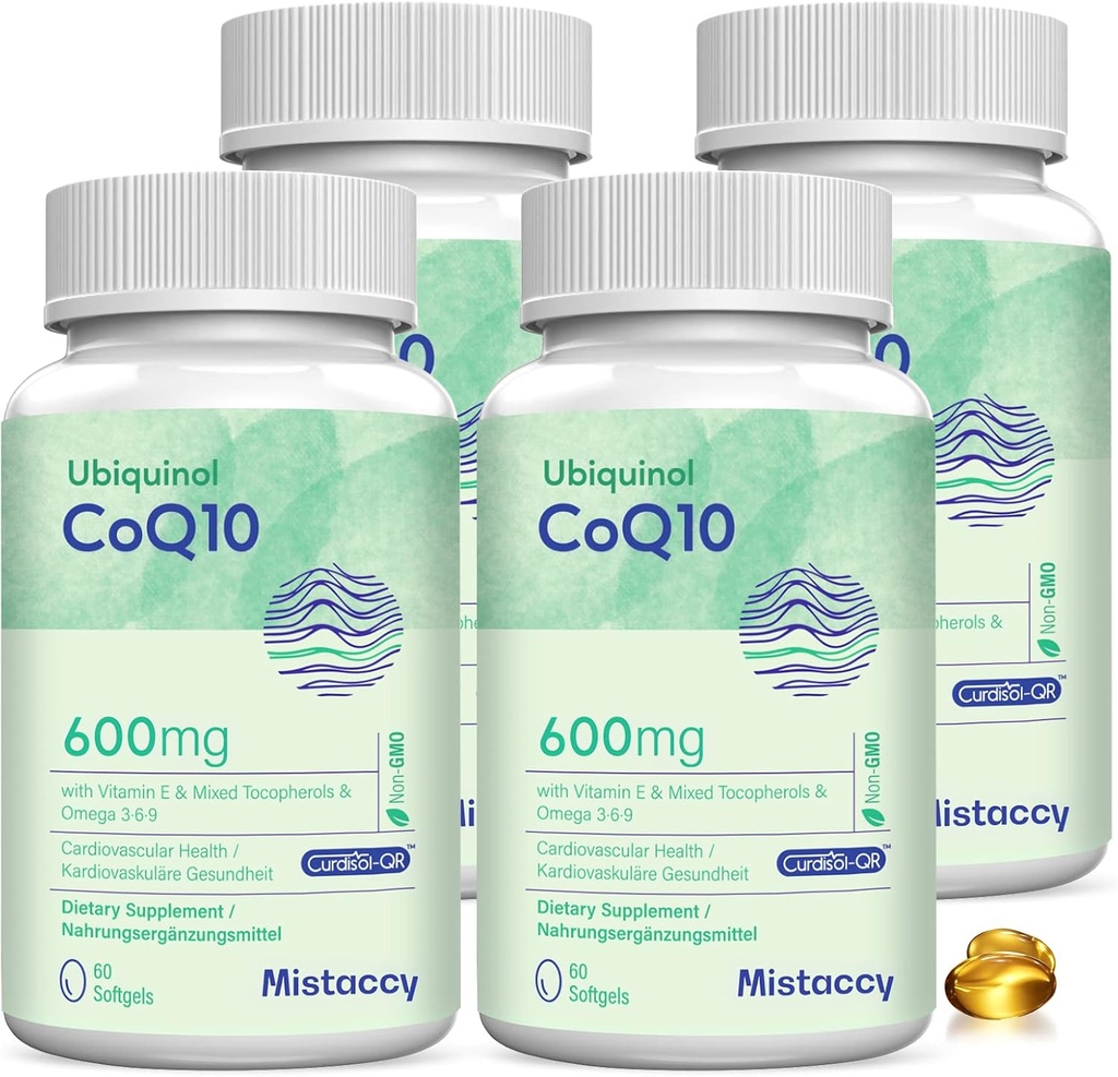CoQ10 600mg Softgels mức độ tương thích cao CoQ10 Ubiquinol Phụ trợ tăng cường Form Formad E & Omega 3 6 9  vội Phòng điện chống oxy hóa tốt cho sức khỏe 240 độ mềm