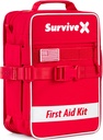 SurviveX Large First Aid Kit, Labeled Pockets, Zip Stitch Wound Closures | Close wounds without stitches, quickly find what you need, first aid emergency kit for car, home, travel, camping, outdoors