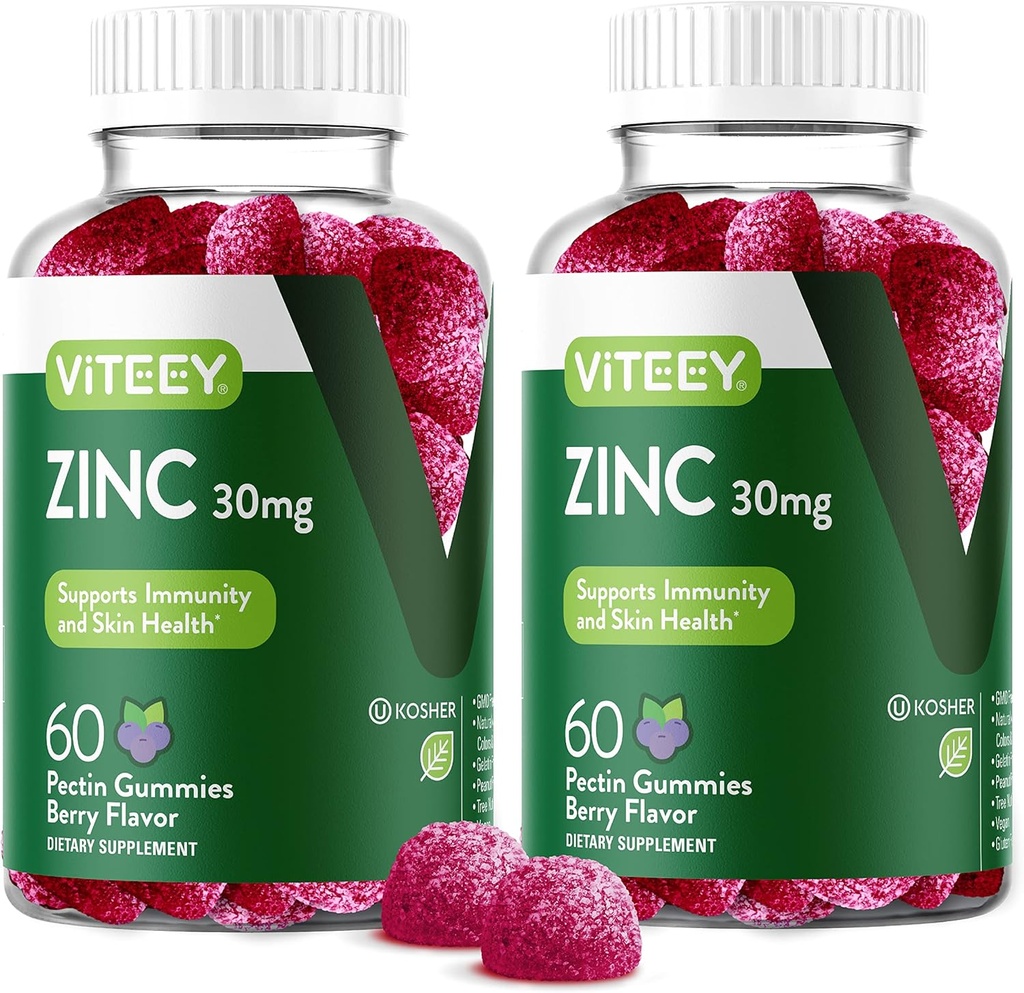 Viteey Zinc Gickes per homes i dones - Zinc suplementaris 30mmg - Imneune Boope i Skins - Vegan, Guten Free - 120 Compte