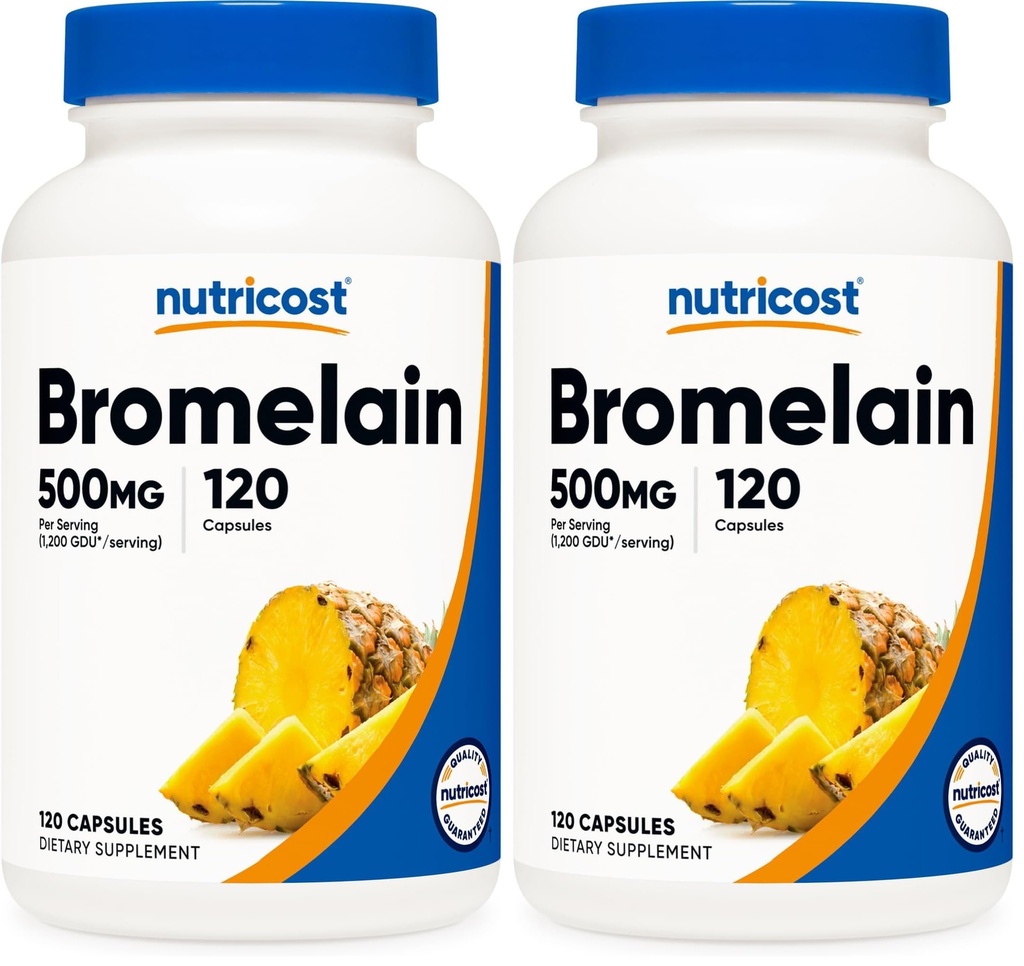 Nutricost Bromelain 500mg, 120 Vegetarian Capsules - Bromelain (1200 GDU), Non-GMO, Gluten Free (Pack of 2)