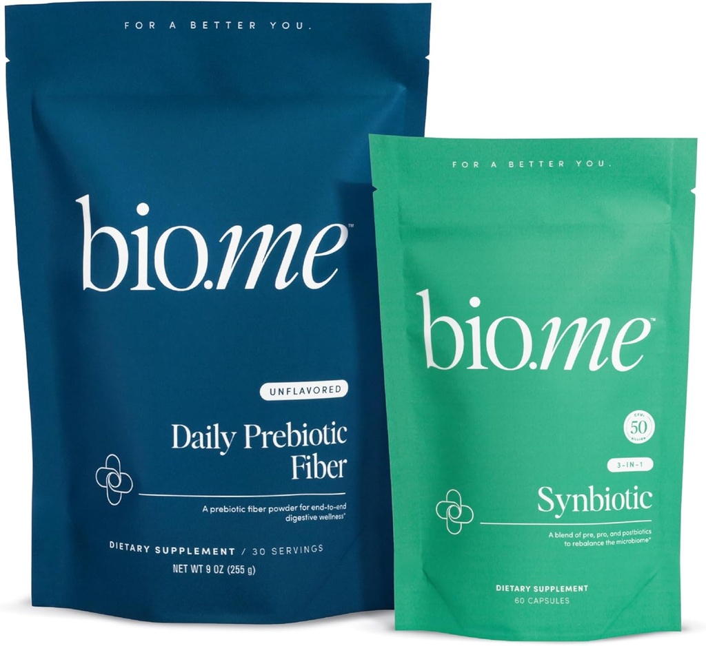Bio.me Daily Prebiotic Fiber & Synbiotic Bundle - Fiber Powder for Digestive Health & Bloating - Pre, Pro, Postbiotic for Gut Health & Immune Support, Non-GMO, Gluten Free - 30 Servings, 60 Capsules