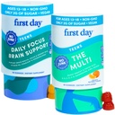 FIRST DAY Teens Apple Brain Focus Gummies & Orange Multivitamin Gummies | Daily Nutrients, Immunity, Mood, & Focus | Clean Label Project Verified® | Vegan | 30-Day Supply